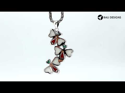 Abalone Shell, Coral, And Mother Of Pearl 925 Silver Triple Butterfly Pendant For Wholesale