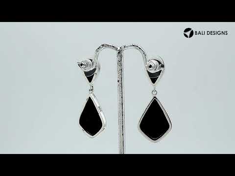 Black Shell silver geometric drop earrings with polished finish