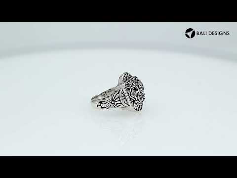 Sterling Silver Handcrafted Ornate Designer Square Shape Ring With Cubic Zircon