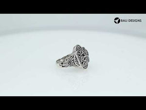 Sterling Silver Handcrafted Ornate Designer Square Shape Ring With Cubic Zircon