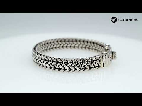 Sterling silver foxtail chain bracelet with engraved Balinese clasp and oxidized finish