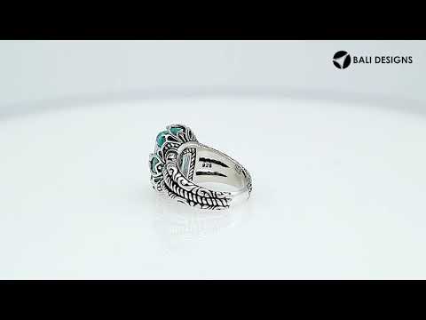 Sterling Silver Blue Topaz Quartz Emerald Cut Rope Design Heritage Ring With Balinese Craft Detailing.