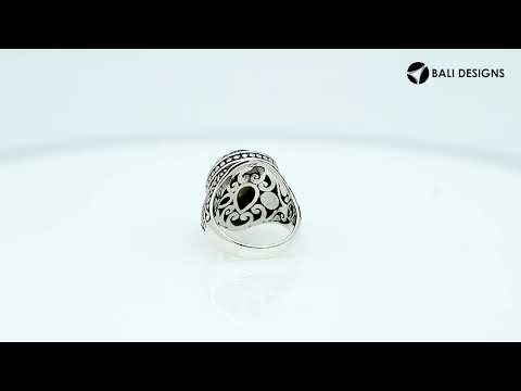 Sterling Silver Labradorite Ring With Balinese Engraved Band