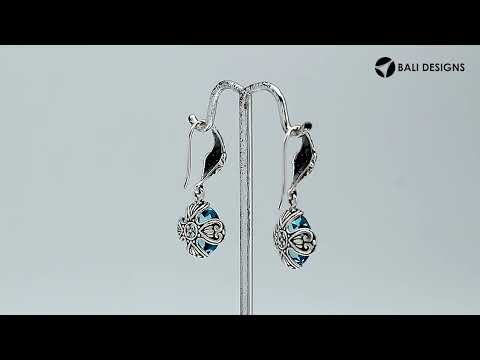 Sterling Silver Blue Topaz Quartz sphere drop earrings