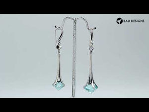 Silver Tapered Earrings With Blue Topaz Quartz
