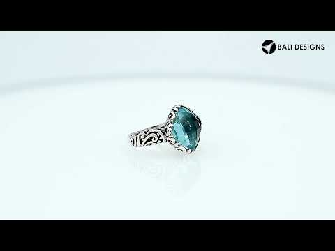 Sterling Silver Cushion Shape Designer Statement Ring With Blue Topaz Quartz For Wholesale