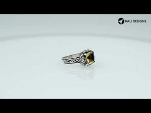 Wholesale Sterling Silver cushion-cut Citrine Quartz faceted women’s ring with Balinese scroll engraving
