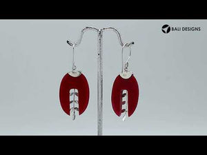 Red Coral split oval earrings with silver caps