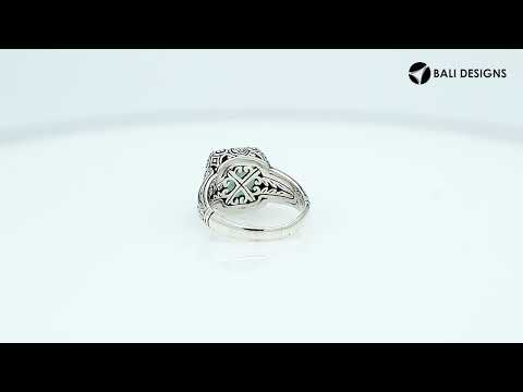 Sterling Silver Handcrafted Ornate Designer Ring With Green Chalcedony Quartz
