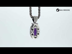 Amethyst Quartz 925 Silver Oval Pendant With Antique Bali Design For Wholesale Jewelry Orders