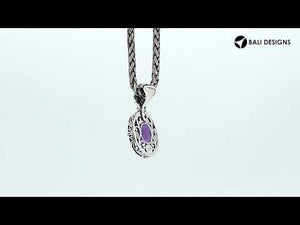 Wholesale sterling silver Amethyst  Quartz and Blue Topaz Quartz pendant with Balinese handicraft design and antique finish handcrafted in Bali