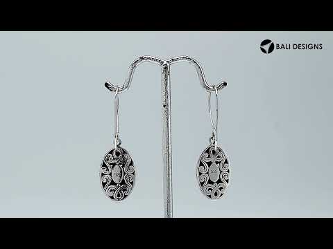 Sterling Silver Oval Engraved Pattern Drop Earrings