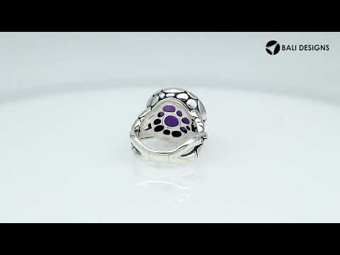 Wholesale sterling silver ring with round-cut Amethyst Quartz in a bold Balinese bezel design.