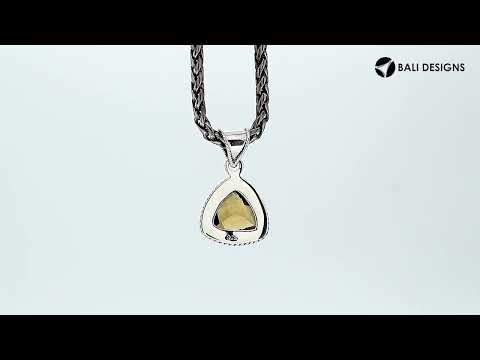 Sterling Silver Citrine Quartz Trillion Pendant with rope bezel handcrafted in Bali