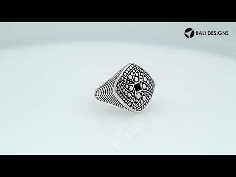 Sterling Silver Square Designer Ring With Plain Silver And Oxidized Detailing