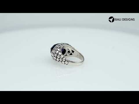 Wholesale Sterling Silver ring with faceted oval Amethyst Quartz and dotted Balinese bezel design