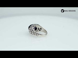 Wholesale Sterling Silver ring with faceted oval Amethyst Quartz and dotted Balinese bezel design