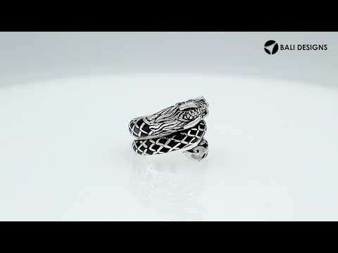 Sterling Silver Dragon Wrap Ring With Black Shell Inlay And Polished Finish