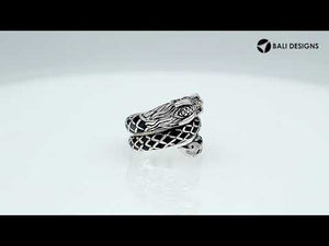 Sterling Silver Dragon Wrap Ring With Black Shell Inlay And Polished Finish