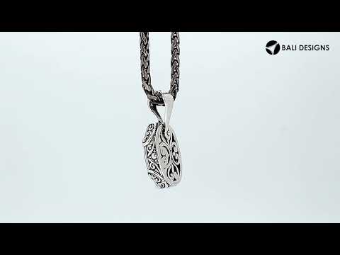 Sterling Silver Balinese Engraved Pendant With Green Amethyst Quartz – Oval Cut Artisan Jewelry