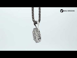 Sterling Silver Balinese Engraved Pendant With Green Amethyst Quartz – Oval Cut Artisan Jewelry