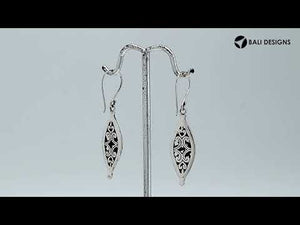 Wholesale Sterling Silver marquise earrings with oxidized filigree scroll patterns.