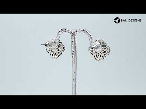 Wholesale Sterling Silver Vintage Floral Red Coral Stud Earrings With Oxidized Bali Detailing