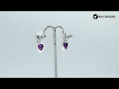 Sterling silver Citrine Quartz and Amethyst Quartz dual drop earrings with bezel setting, handcrafted wholesale jewelry from Bali