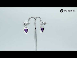 Sterling silver Citrine Quartz and Amethyst Quartz dual drop earrings with bezel setting, handcrafted wholesale jewelry from Bali