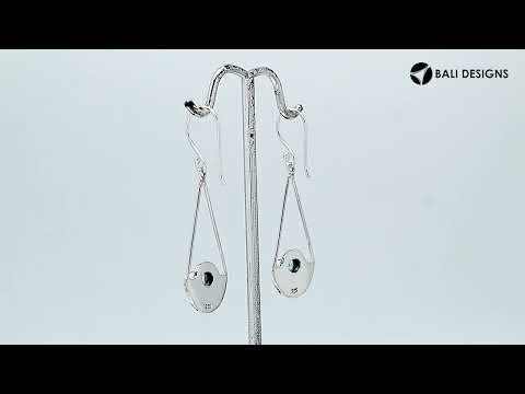 Blue Topaz Quartz triangle silver earrings with beaded frame design