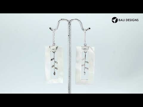 Sterling Silver Mother Of Pearl Rectangular Earrings With Leaf Vine Design And Earwire Lock For Wholesale Buyers