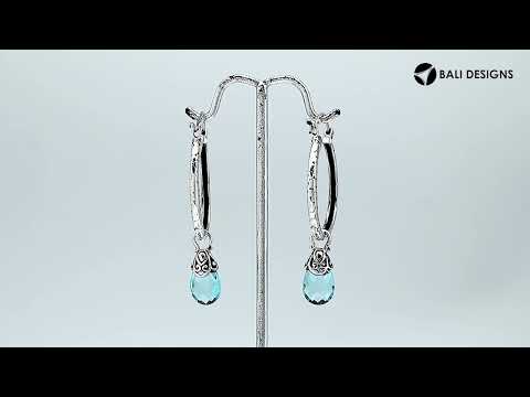 Wholesale Sterling Silver Hoop Earrings With Blue Topaz Quartz Teardrop Dangle And Balinese Detailing