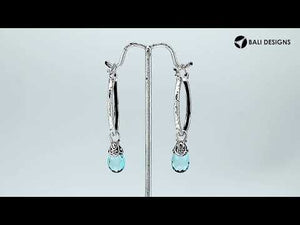 Wholesale Sterling Silver Hoop Earrings With Blue Topaz Quartz Teardrop Dangle And Balinese Detailing