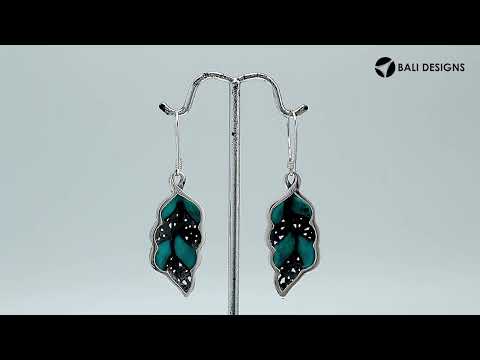 Turquoise Shell Leaf Filigree Silver Earrings For Wholesale