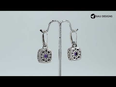 Wholesale sterling silver Amethyst Quartz cushion drop earrings with polished finish and earwire lock