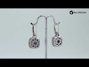 Wholesale sterling silver Amethyst Quartz cushion drop earrings with polished finish and earwire lock