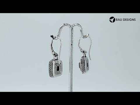 Wholesale sterling silver square earrings with Mystic Quartz and detailed beaded frame.
