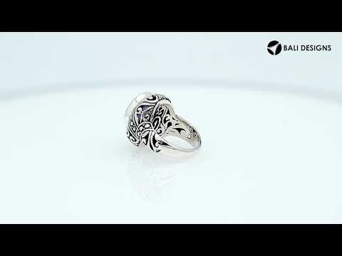 Sterling Silver Amethyst Quartz Ring With Balinese Engraved Band