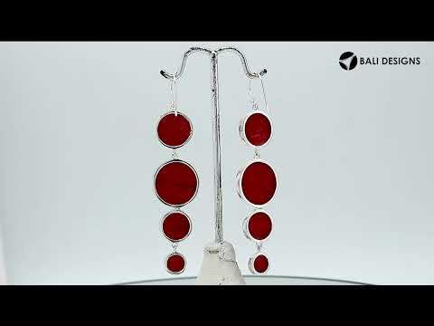 Sterling Silver Red Coral Tiered Multi-Circle Drop Earrings