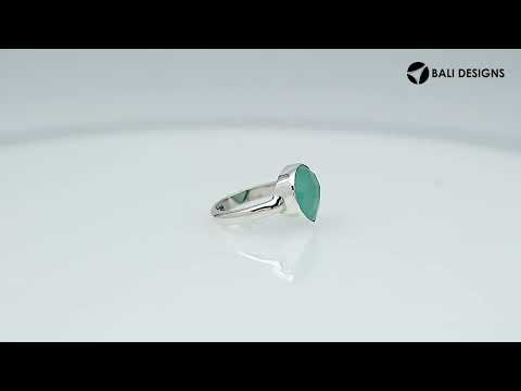 Wholesale sterling silver pear bezel double stone ring with Green Chalcedony Quartz