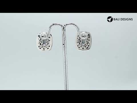 Wholesale sterling silver Mystic Quartz cushion stud earrings with polished finish and push-back lock.