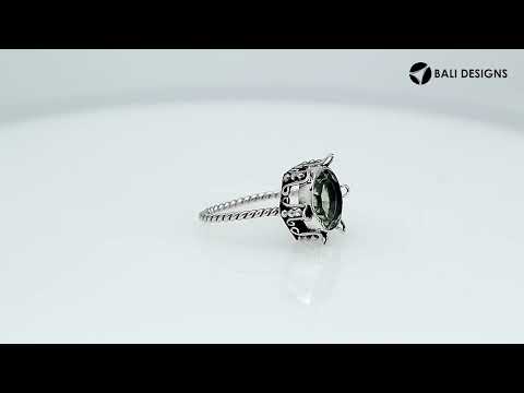 Wholesale Sterling Silver Green Amethyst Quartz Ring With Twisted Rope Band & Ornate Crown Setting Handcrafted In Bali