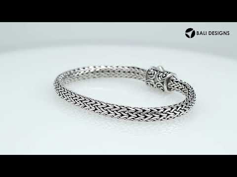 Sterling Silver & 18K Gold Bali Wheat Bracelet Featuring Swirl Engraved Dual-Tone Clasp And Detailed Balinese Artisan Weave