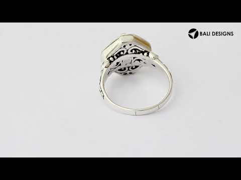 Sterling silver Balinese design ring with square shape Blue Topaz Quartz stone