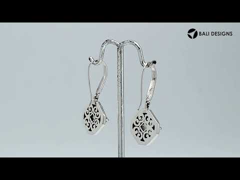 Wholesale Sterling Silver Green Amethyst Quartz Square Frame Dangle Earrings With Bali Pattern