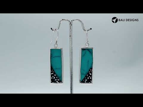 Rectangular Turquoise Shell Earrings With Silver Filigree