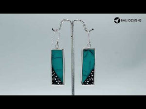 Rectangular Turquoise Shell Earrings With Silver Filigree