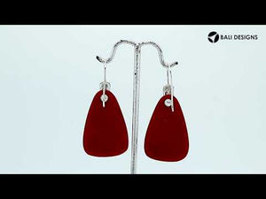 Sterling Silver Earrings With Red Coral Trapezoid Design