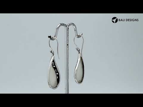 Wholesale sterling silver teardrop earrings with luminous Mother of Pearl inlay and Balinese scroll detailing, handcrafted in Bali