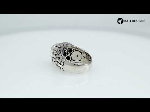 Sterling silver Green Quartz cushion ring with dotted oxidized band, handcrafted wholesale jewelry from Bali